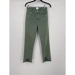 Jonathan Simkhai Standard Green High Rise Raw Hem Straight Leg Jeans Size 26